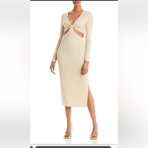fore Dresses & Skirts - Fore M medium cutout oatmeal ribbed knit long sleeve dress new Nwt sexy